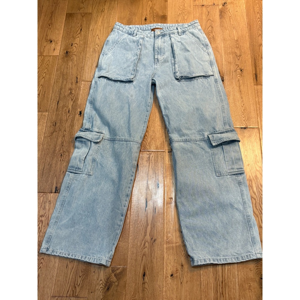 Beige Botany Women's M Light Wash Denim Cargo Jeans Wide Leg Utility Pants